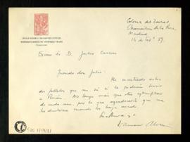 Carta de Dámaso Alonso a Julio Casares con la que le envía de dos folletos por si son de interés ...