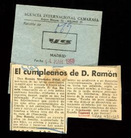 Recorte del diario Ya con la noticia El cumpleaños de D. Ramón