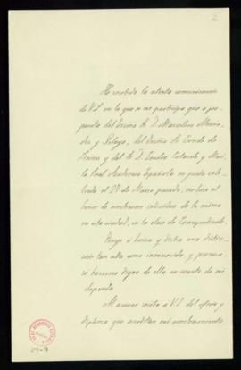 Carta de Antonio Rubió y Lluch a Mariano Catalina, secretario, en la que acusa recibo de su nombr...