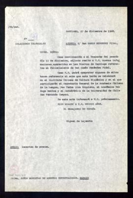Copia del oficio de Miguel de Lojencio, embajador de España, al ministro de Asuntos Exteriores co...