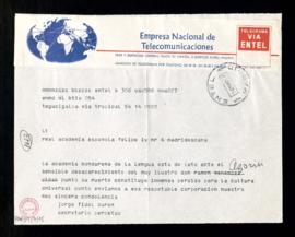 Telegrama de pésame de Jorge Fidel Durón, secretario perpetuo de la Academia Hondureña de la Leng...