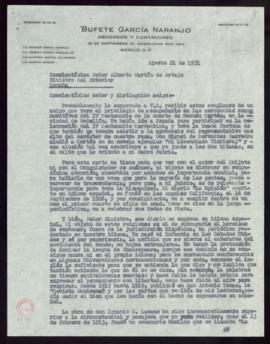 Carta de Nemesio García Naranjo a Alberto Martín de Artajo, embajador de España, en la que le ant...