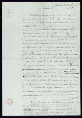 Minuta de la carta del secretario al director [el marqués de Molins] de traslado del pesar de la ...