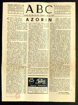 Tercera de ABC titulada Azorín, por José María Pemán