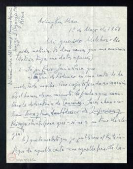 Carta de Jorge Guillén a Melchor Fernández Almagro en la que le dice que sabe por Paco García Lor...