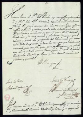 Orden del marqués de Villena de abono a Vincencio Squarzafigo de la cantidad de 1650 reales de ve...