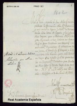 Memorial del conde de Torrepalma [Pedro Verdugo de Albornoz] de solicitud de su admisión como aca...