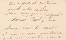Tarjeta de visita de Alejandro Pidal y Mon a Pedro Antonio de Alarcón en la que le invita a su ca...