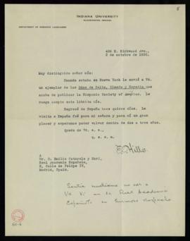 Carta de Elijah Clarence Hills a Emilio Cotarelo con la que le remite un ejemplar de las Odas de ...