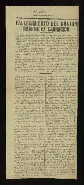 Recorte del diario El Liberal de 4 de enero de 1928, con la noticia del fallecimiento de José Rod...