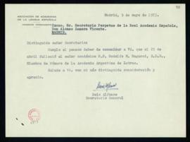 Carta de Luis Alfonso, secretario general de la Comisión permanente de la Asociación de Academias...