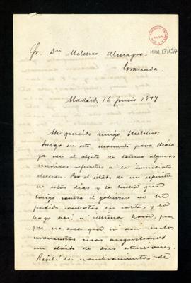 Carta de José de Carvajal a Melchor Almagro en la que le anuncia su salida para Málaga con objeto...