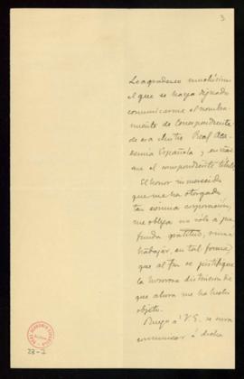 Carta de Julián Ribera al secretario, Mariano Catalina, de agradecimiento por su nombramiento com...