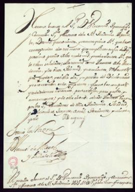Orden del marqués de Villena de abono a Vincencio Squarzafigo de 2475 reales de vellón por el car...