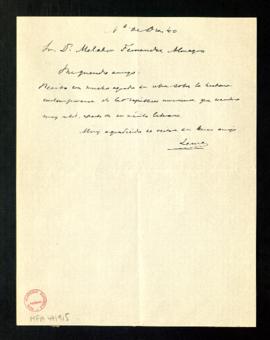 Carta del marqués de Lema a Melchor Fernández Almagro en la que acusa recibo de su obra sobre la ...