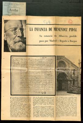 Recorte del diario Arriba con el artículo La infancia de Menéndez Pidal, por Dionisio Gamallo Fie...