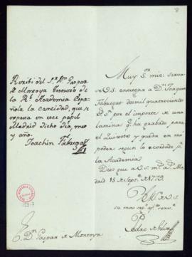 Orden de Pedro de Silva del pago a Joaquín Fabregat de 2400 reales de vellón por una lámina para ...