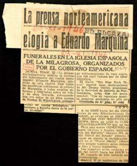 Recorte de El Alcázar con la noticia La prensa norteamericana elogia a Eduardo Marquina