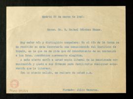 Minuta de la carta de Julio Casares a Rafael Sánchez Mazas con la que le remite una copia de una ...