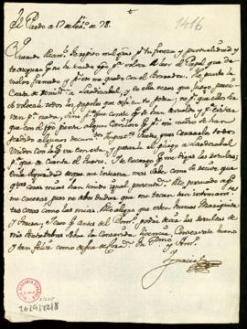 Carta de Ignacio de Hermosilla a Manuel [de Uriarte] con la que le devuelve el informe original f...