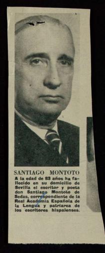 Recorte de periódico con la noticia de la muerte de Santiago Montoto