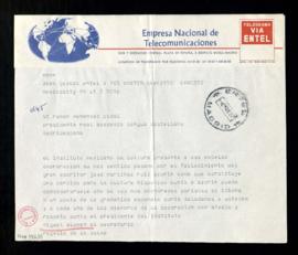 Telegrama de pésame de Miguel Alemán y Rogelio de la Selva, presidente y secretario del Instituto...