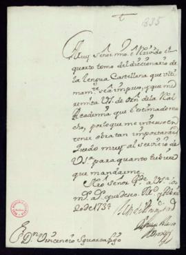 Carta de Juan Blasco de Orozco a Vincencio Squarzafigo de agradecimiento por el envío del tomo cu...