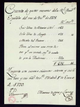 Cuenta de gastos menores del mes de diciembre de 1798
