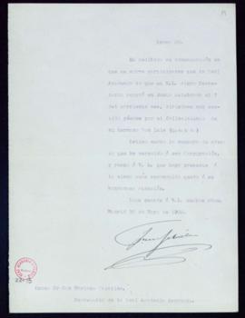 Carta de Fran[cisco] Silvela al secretario, Mariano Catalina, de agradecimiento a la Academia por...