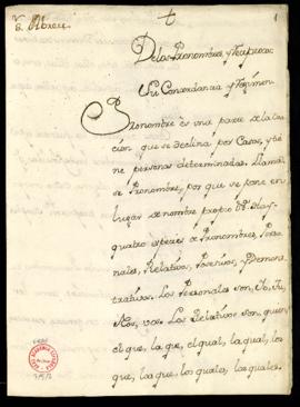 Dictamen de José de Abreu titulado De los pronombres y recíprocos. Su concordancia y régimen