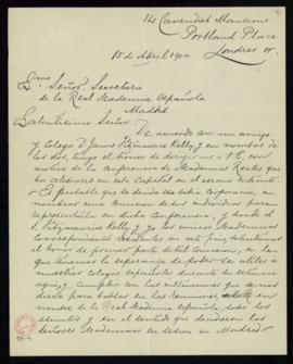 Carta de Martin A. S. Hume al secretario en la que, en su nombre y en el de James Fitzmaurice-Kel...