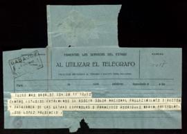 Telegrama de pésame de José López Prudencio, del Centro de Estudios Extremeños, al secretario [Ju...