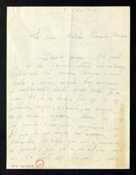 Carta de M.ª Elvira Lacaci a Melchor Fernández Almagro en la que le pide que ayude a Miguel Buñue...