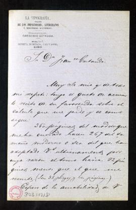 Carta de Gregorio Estrada a Francisco Cutanda en la que le presenta el cálculo solicitado y con l...