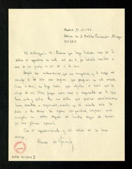 Carta de Ramón de Garciasol a Melchor Fernández Almagro en la que le dice que acepta sus aclaraci...
