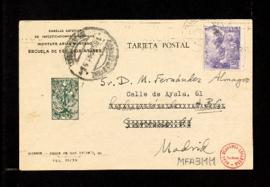 Tarjeta postal de Miguel Asín a Melchor Fernández Almagro en la que le expresa su agradecimiento ...