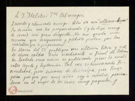 Carta de Enrique Chicote a Melchor Fernández Almagro en la que le anuncia que su libro saldrá a f...