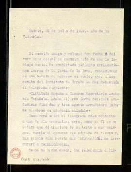 Copia de la carta de Julio Casares a los señores Álvarez Quintero, García de Diego, León, Cotarel...