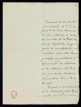 Carta de Ramón D. Perés a Emilio Cotarelo y Mori en la que anuncia su colaboración en el Boletín ...