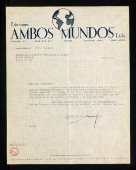 Carta de la sección de Contabilidad de Ediciones Ambos Mundos a Melchor Fernández Almagro con la ...