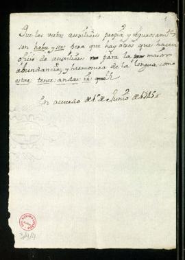 Acuerdo sobre la naturaleza del verbo auxiliar tomado en la junta de 1 de junio de 1745