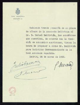 Propuesta de Rafael Ballivián como académico correspondiente