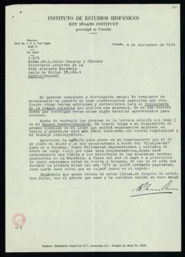 Carta de C. F. Adolf van Dam a Julio Casares con la que le remite un paquete de 400 papeletas con...