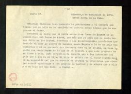 Copia de la carta de Isabel [II] a Antonio Cánovas del Castillo en la que le pide que contribuya ...