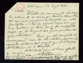 Carta de Antonio Maura a Emilio Cotarelo en la que copia un párrafo de una carta de Urgoiti en la...