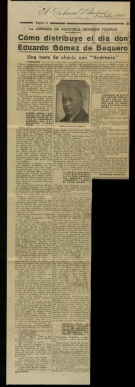 Recorte del diario El Liberal de 8 de septiembre de 1928, con una entrevista a Eduardo Gómez de B...