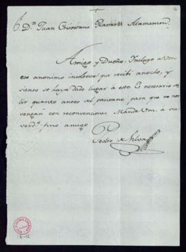 Carta de Pedro de Silva a Juan Crisóstomo Ramírez Alamanzón con la que adjunta un carta anónima q...