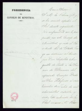 Traslado del duque de Valencia a Leopoldo Augusto de Cueto del Real Decreto de 34 de julio de 186...