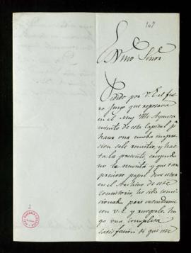 Carta del conde del Valle de San Juan al director [José Gabriel de Silva Bazán] en la que le comu...