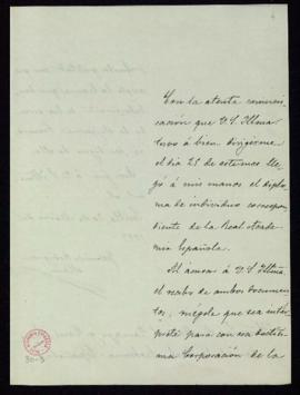 Carta de Francisco Rodríguez Marín a Manuel Tamayo y Baus en la que acusa recibo de su nombramien...